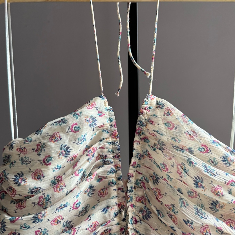 ZARA Metallic Floral Ruched Halter Mini Dress women’s XS NWT - Picture 5 of 15